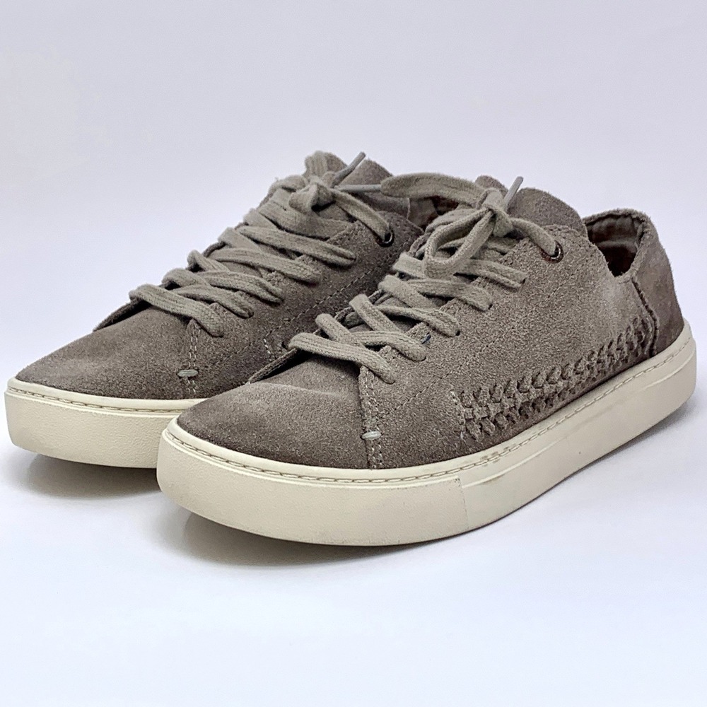 Toms Womens Suede Sneakers 7.5 Lenox Taupe Desert Platform Braided Lace Up